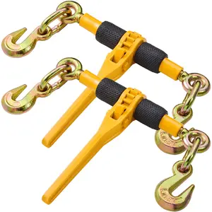 VEVOR Ratchet Chain Binders, 1/4"-5/16", 2600 lbs Safe Working Load, 2 Pack Load Binder with 2 Grab Hooks, Tie Downs for Transport Chain, Heavy Duty Tow Chain Ratchet Binders for Flatbed Truck Trailer