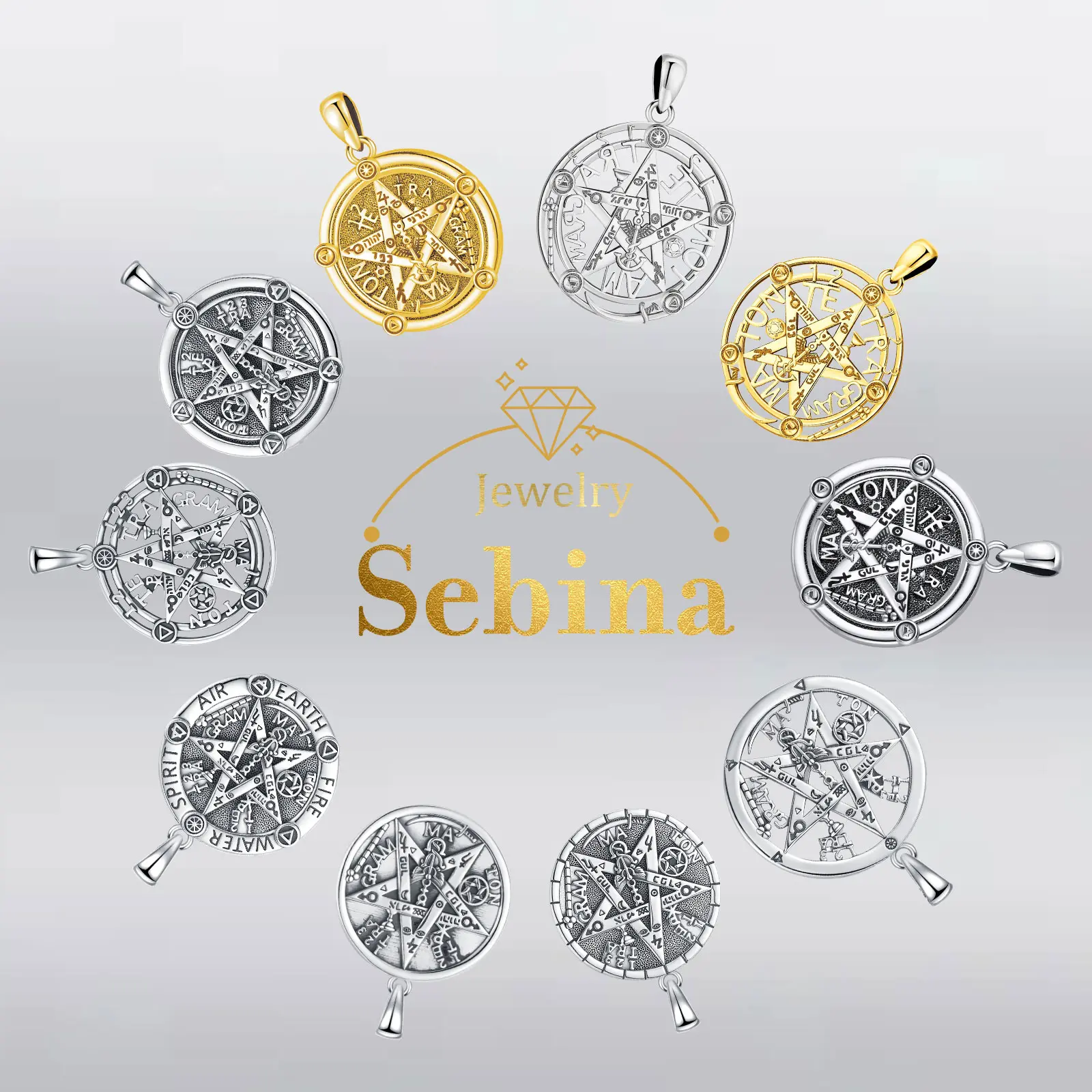 Silver Sebina Dual-Symbol Tetragrammaton-Pentagram Pendant Necklace, Spiritual Pagan Hecate Witchcraft Amulet, Balanced Size Lightweight for All-Day Wear Daily Wear Jewelry Gift for Men Women, Spirituality, Faith Milestone Gift