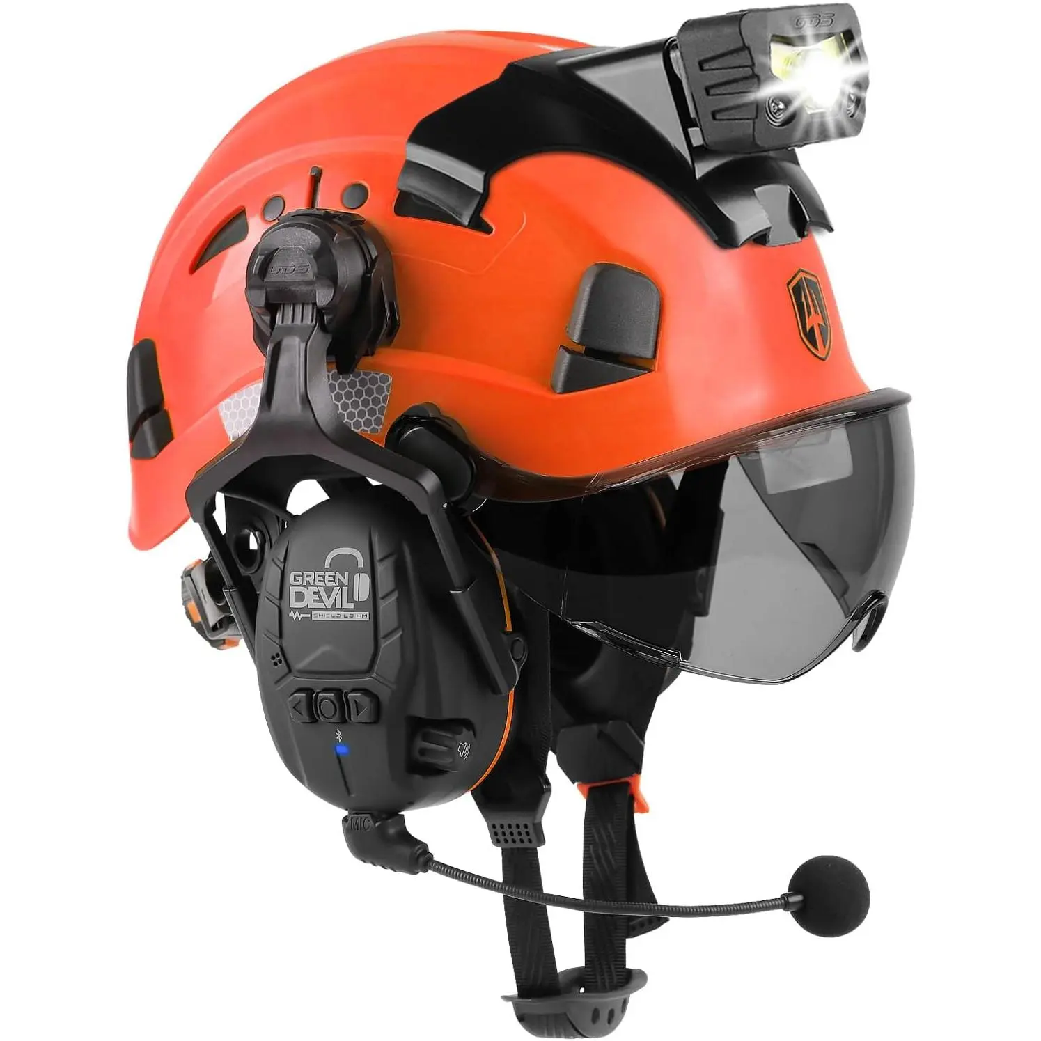 Orange with Bluetooth Earmuffs and Headlight