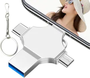 4 in 1 USB OTG Flash Drive CrossShape USB Photo Stick, Portable Mini USB Storage Device External Storage for iPhone/iPad/Computer/Laptop/PC/Android External Data Storage