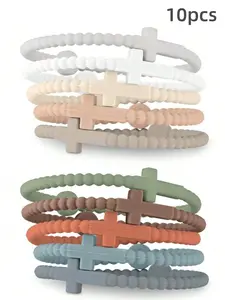 10pcs Cute Hand Strap Cross Silicone Jesus Bracelets, Thin Fashion Religious Wristbands, Inspirational Gifts for Women Men, Daily Wear