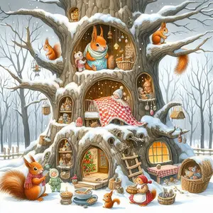5D Diamond Painting Kit Featuring a Winter Forest Squirrel Home Design. This Creative New Pattern Includes Shiny Round Acrylic Gems for Mosaic Art, Perfect for Wall Decoration And Stress Relief. It'S an Ideal Gift for Christmas, Halloween Handmade Gifts