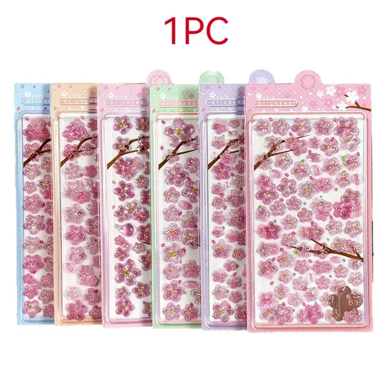 3D Cherry Blossom Resin Sticker, Cute Crystal Jelly Sticker, Self-Adhesive Floral Sticker, Diary, Scrapbook, Phone Case, DIY Crafts, Japanese Style, Flowers