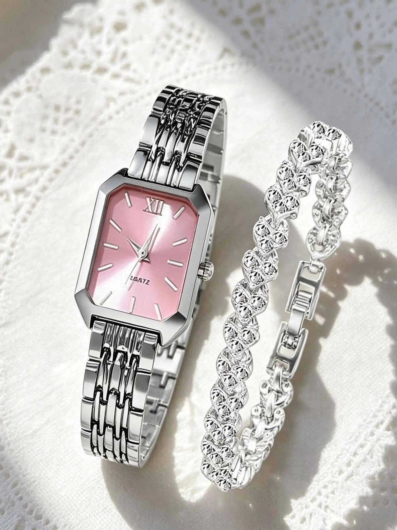 Fashion Rectangular Women's Quartz Watch Rhinestone Bracelet Set, Women's Roman Dial Watch, Girls' Clock Gift, Exquisite Watch Set, Square Dial Watch, Analog Watches, Fashion Watches, Fashionable Watches