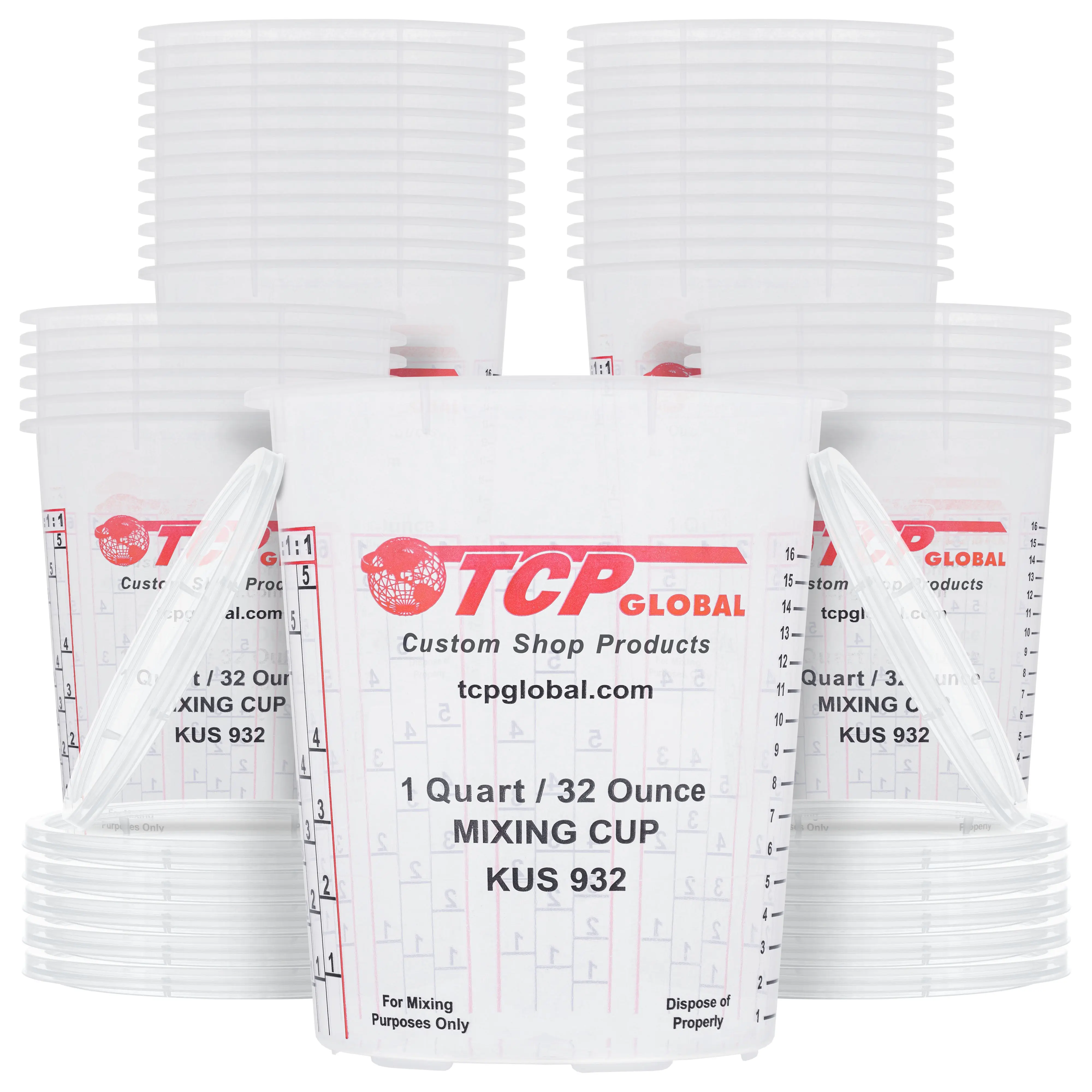 Paint Mixing Cups, 32-Ounce (36 Pack) - Plastic Measuring Cups for Liquids, Automotive Painting, Epoxy Resin, Acrylic Arts, Crafts, Disposable or Reusable, Graduated, Mixing Ratios