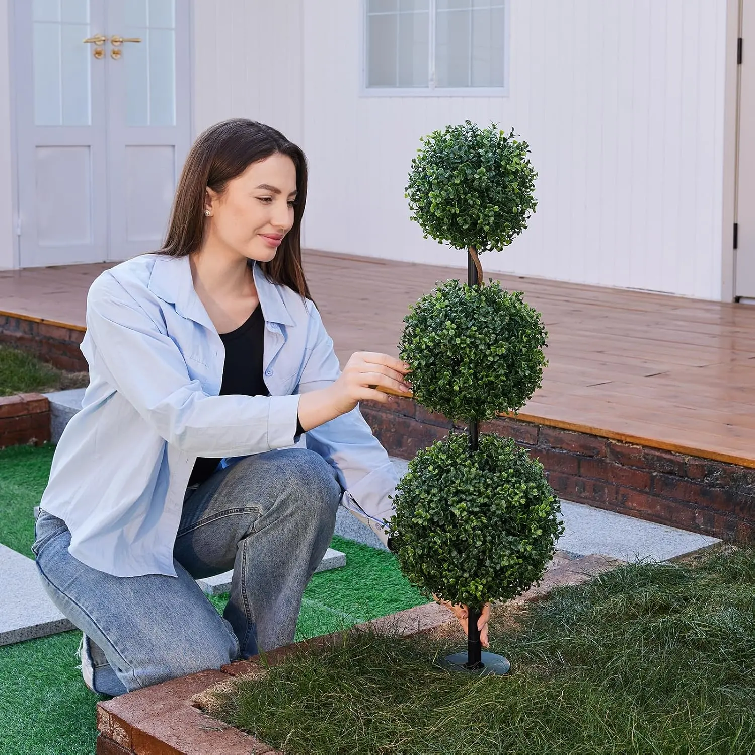 VeriNatural 3ft Artificial Triple Ball Boxwood Topiary Tree – Set of 2, UV Resistant Faux Potted Plants for Home, Garden, Patio, Balcony & Front Porch Decor