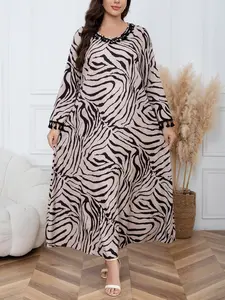 Women's Long Robe Dress, Long Sleeve, Beach Vacation Sun Protection, Zebra Print Casual Loose Fit Loungewear, Home Wear & Sleepwear, for Travel & Dating, Womenswear