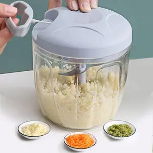 900ML Manual Food Chopper for Summer, 1Count Hand Pull String Vegetable Cutter with 5 Sharp Blades, Garlic Onion Chili Mincer, Baby Food Processor, Kitchen Appliance