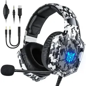 Gaming Headset with Microphone, Gaming Headphones for PS4 PS5  One count with LED Lights,  Headset with Noise Reduction 7.1 Surround Sound Over-Ear and Wired 3.5mm Jack (White)(Sheet)