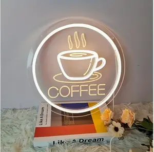 LED Coffee Neon Sign - Wall Decor Light for Cafe, Coffee House, Bar & Milk Tea Shop | USB Powered Acrylic Lamp | Perfect for Cafe Ambience & Decoration | Multipurpose Use | 13.8x13.8 inches