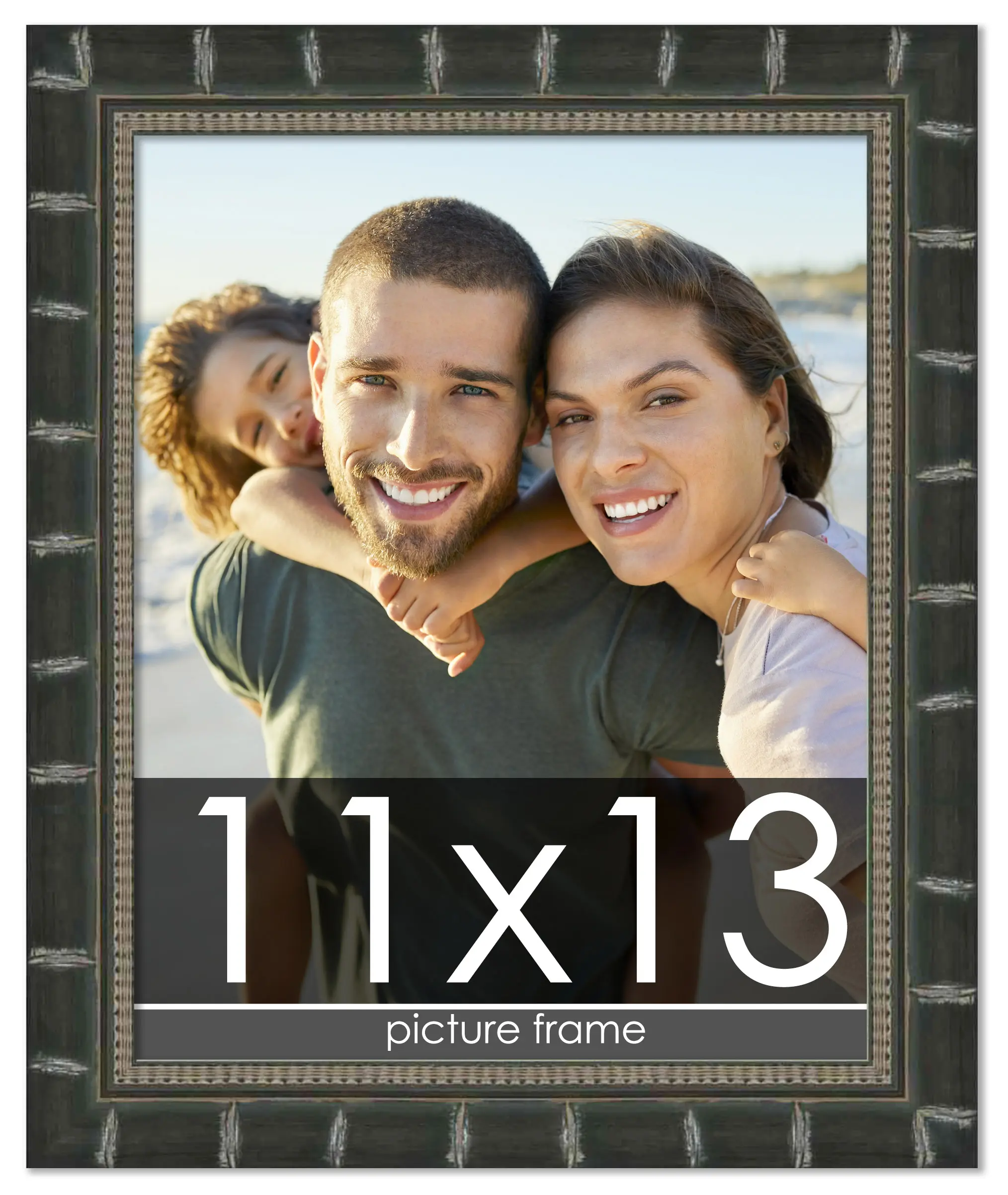 11x13 Black Modern Bamboo Picture Frame - UV Acrylic, Foam Board Backing, Hanging Hardware