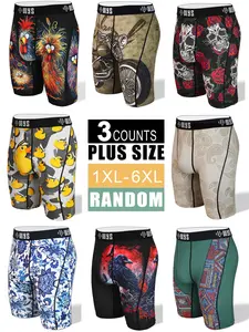 RANDOM-3PCS,Men's Large Size Stretchy Boxer Briefs 1xl-6xl, Moisture-Wicking, Anti-Chafing, Quick-Dry, Print Patterns, Comfortable Casual Underwear, Menswear