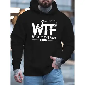 Men's funny fishing graphic Graphic Hoodie - Cotton Blend Long Sleeve Pullover Regular Fit |   Soft & Breathable Fabric, Durable Print, Everyday Comfort, Machine Washable, casual outdoor urban street