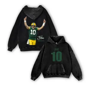 Jordan Love #10 Packers Casual Washed Hoodie | Rising Star QB Apparel, Cheesehead Identity, Vintage Washed Passing Essential