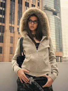 FDR Cozy Striped Fuzzy Hoodie with Faux Fur Collar Zip-up Oversized / Slim Sweater Oversized Fit Long Sleeve Fall / Winter Casual Womenswear Coats Outerwear Tops Jackets Sweatshirt #valentinesday #tiktokshopjumpstartsale #valentinesdaygift