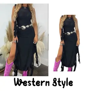 Ruffled hem  High slit western body on Dress