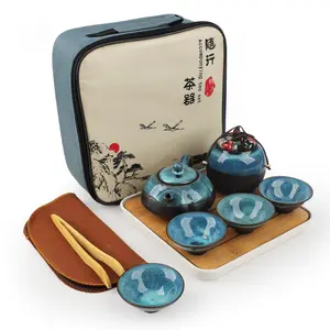 Porcelain Chinese Gongfu Tea Set,Portable Teapot Set, Portable All in One Gift Bag for Travel,Home,Gifting,Outdoor and Office