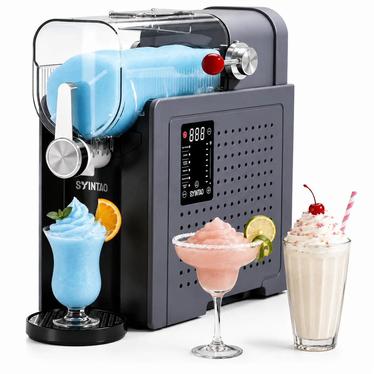 SYINTAO 6-in-1 Ice-Free Slushie & Soft Serve Machine - Smart Timer, Automatic Cleaning, Milkshake & Sugar Drink Making, Freezing Function for Home Party & Ice Cream Parlor Use