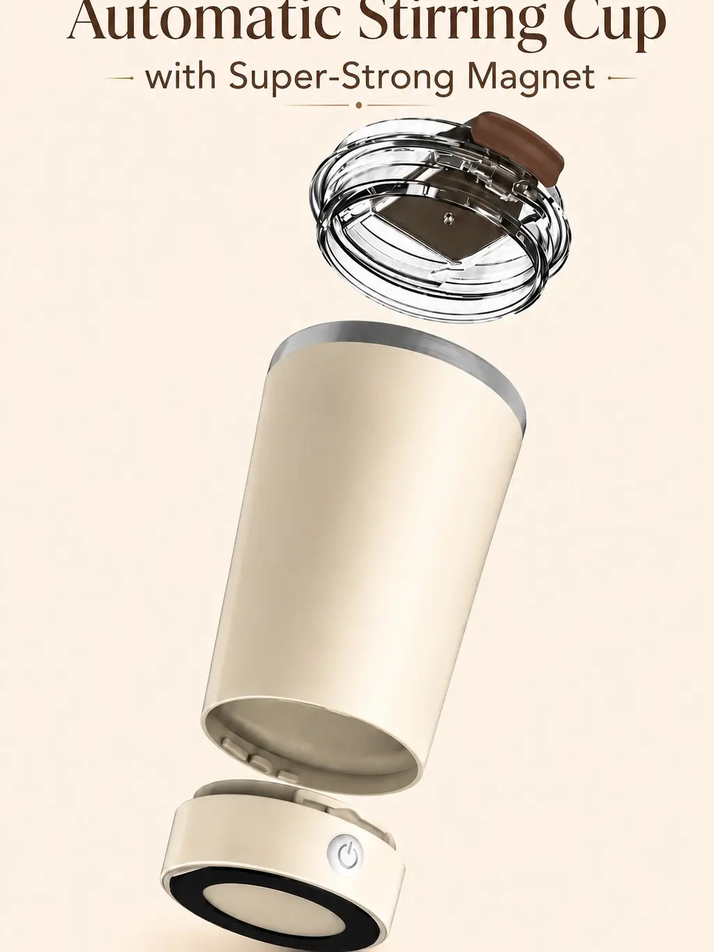 Self Stirring Cup with Magnetic Mixer, Automatic Protein Shaker Cup, Detachable Base, 304 Stainless Steel Inner Liner, USB-C Rechargeable, Perfect for Protein Shakes, Coffee & More