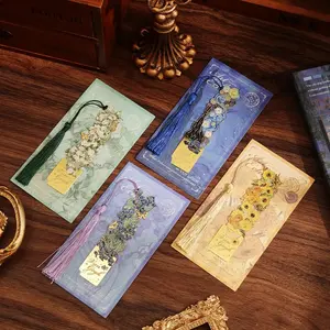 4-Piece Gold Metal Bookmark Set with Tassel, Van Gogh and Monet Famous Oil Painting for Book Lovers, Readers, Students, Teachers, Birthday Gifts。 A Perfect Gift for Readers and Teachers,book accessories for home&office& school