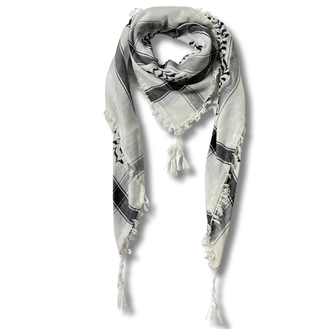 Original Kuffiyeh Cotton Scarf with Palestinian Sharshoba Embroidery - Authentic Handmade Fashion Accessory