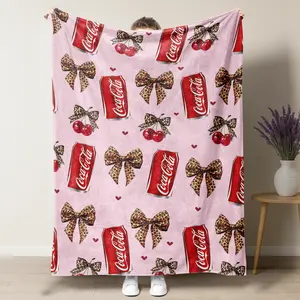 Beverage Velvet Leopard print bow Throw Blanket - Versatile For Sofa,Bed, Office, Camping- Cozy Nap Blankets