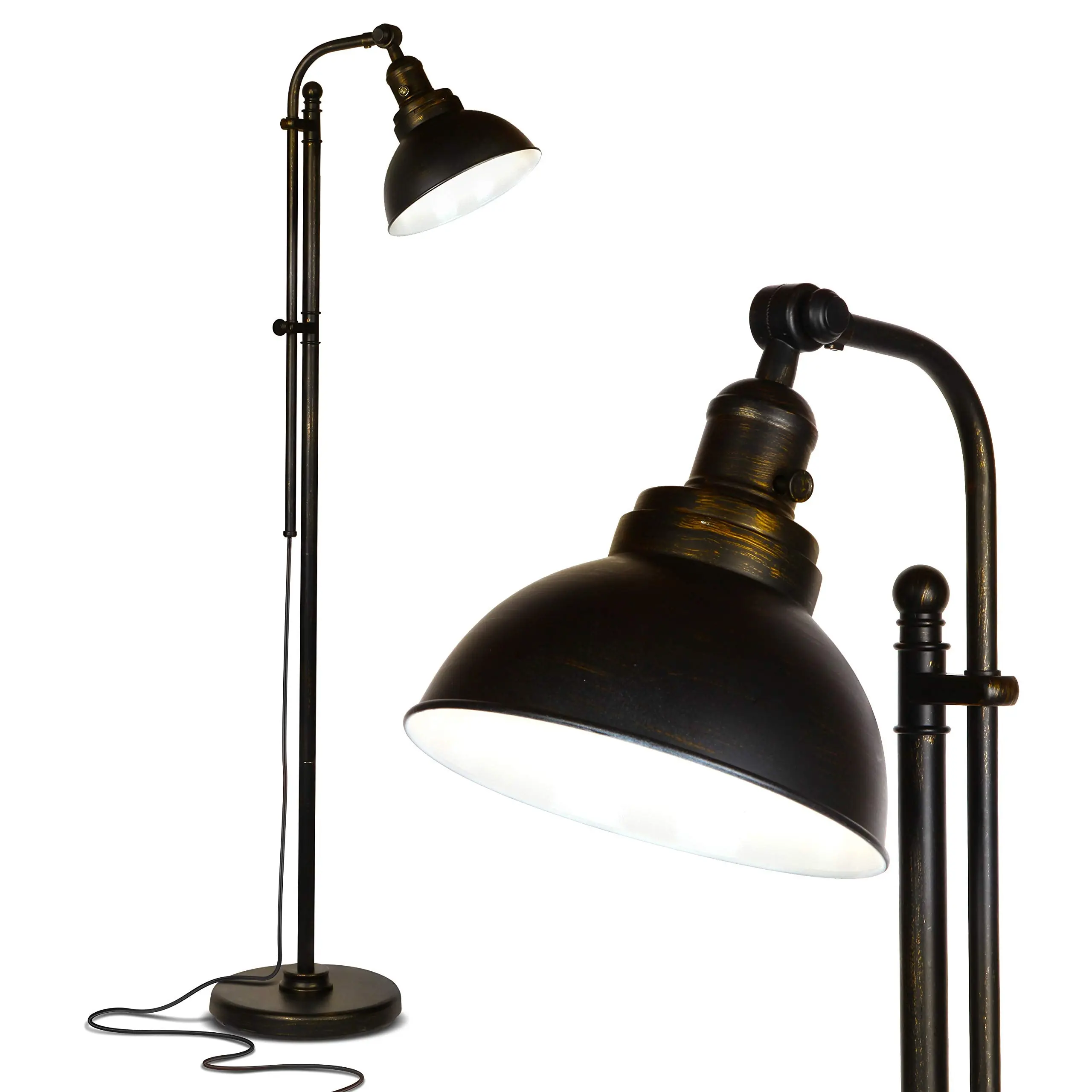 Brightech Dylan 65.5 in. Distressed Bronze Farmhouse 1-Light Height Adjustable LED Floor Lamp with Bronze Metal Bowl Shade FL-DLN-BNZ