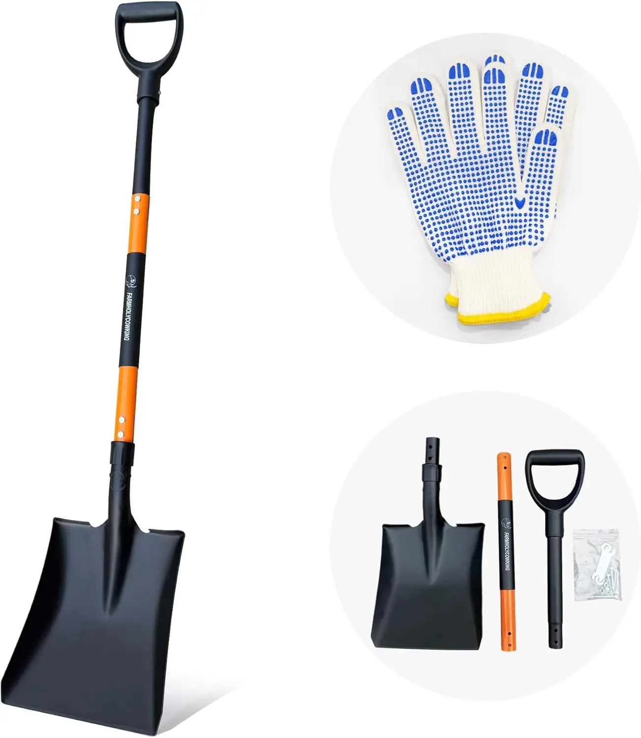 Heavy Duty Steel Flat Shovel–Square Head Shovel with Detachable D-Handle and Anti-Slip Grip, 47 Inch Flat Shovel for Landscaping, Square Shovel for Gardening, Transfer Shovel