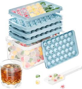 3 Pack Ice Trays for Freezer, 99 PCS Ice Cube Tray with Lid and Bin, round Ice Cube Mold, Circle Ice Maker for Chilling Drinks (0.8 Inch, Blue) Optish