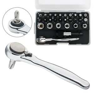 SHARDEN 1/4 Mini Ratchet Set 28pcs Right Angle Screwdriver and Bit with Metric Socket Set, 72 Tooth Small Ratcheting Wrench Offset Screwdriver Low Profile Stubby Ratchet for Tight Spaces