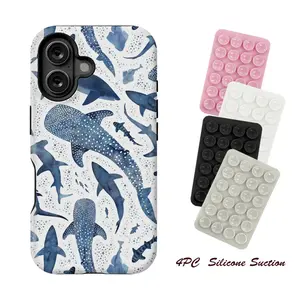 Ocean Shark Pattern iPhone Case 4PC Silicone Suction Phone Case Mount – Marine Wildlife Design, Cover For Iphone 13, 14pro, 16promax 17 Promax
