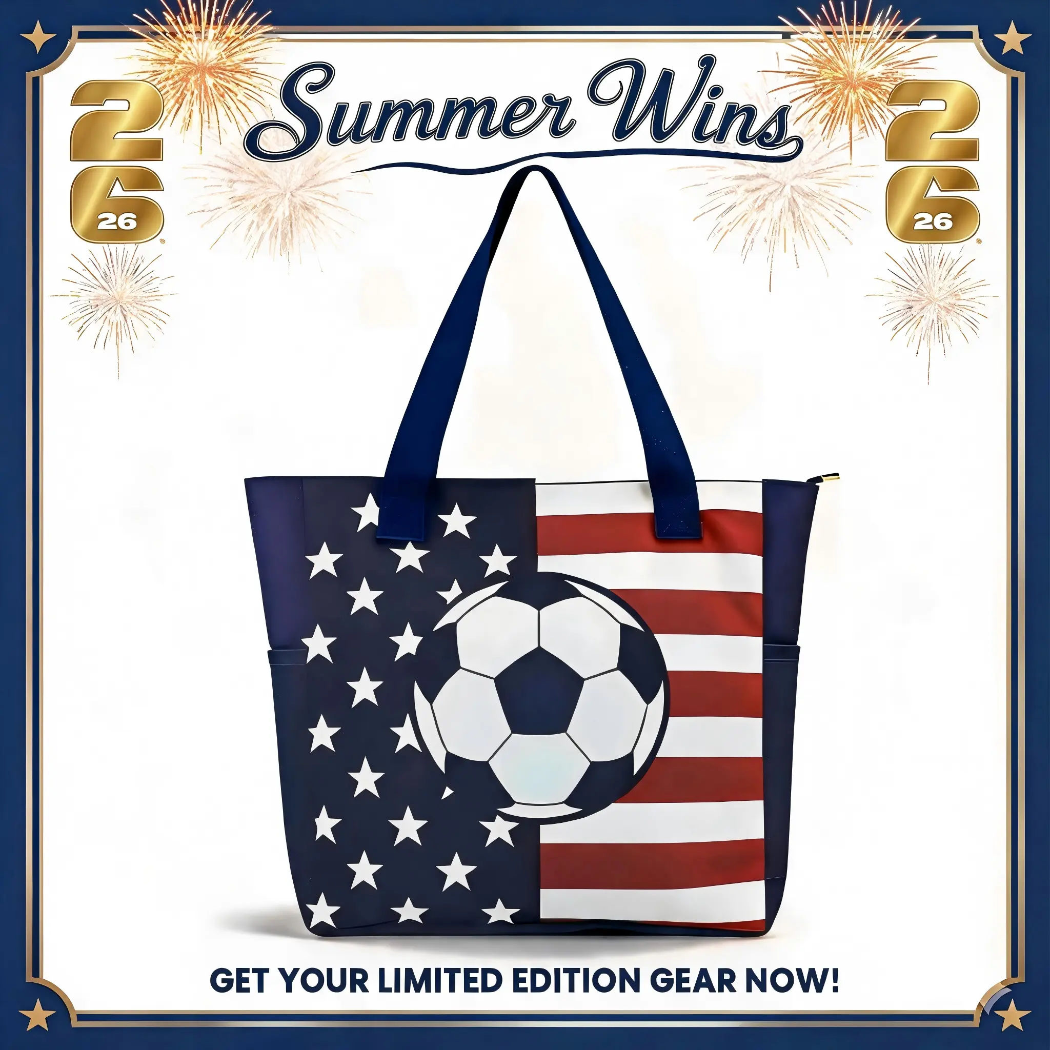 N Summer Wins 2026 Patriotic USA Flag Soccer Bags, Stars and Stripes Backpack, Large Tote, Casual Crossbody & Sling Purse for Women Men, Match Day Travel Sports 4th of July Independence Day