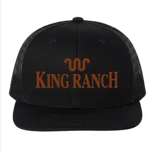 King Ranch Inspired Trucker Hat | Vintage Texas Heritage Baseball Cap | Western Cowboy Style Graphic Hat | Black & Brown Snapback