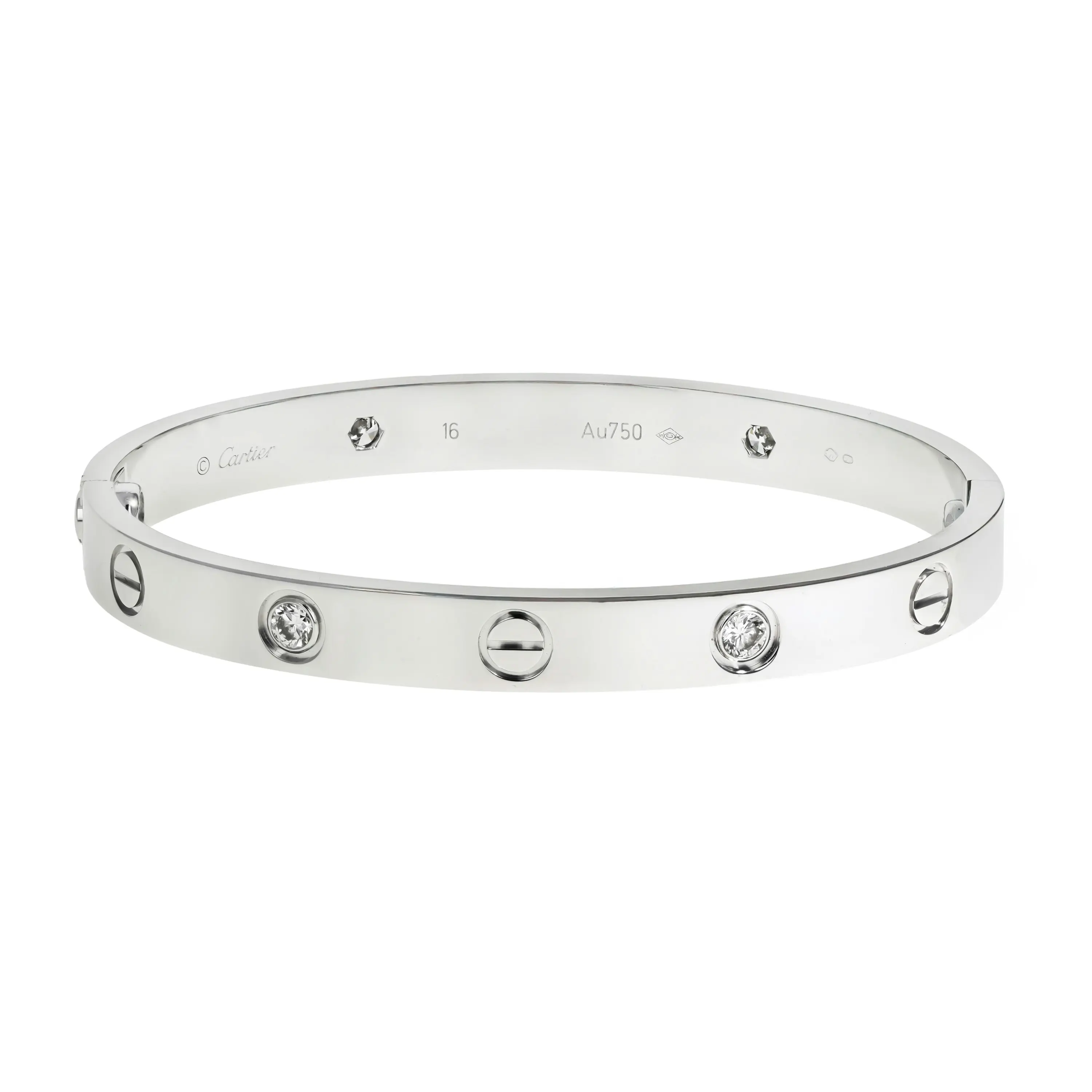 Pre-owned Cartier 4 Diamond Love Bracelet Size 16