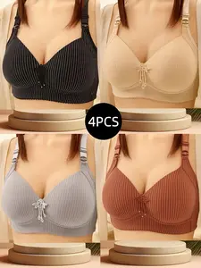 Women's Solid Wireless Adjustable Strap Push Up Bra, Soft Comfortable Breathable Elegant Fit Bra, Women's Lingerie for All Seasons