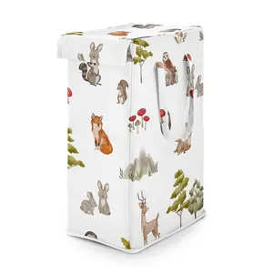 Sweet Jojo Designs Laundry Hamper (Woodland Forest Animals) for Boys & Girls, Foldable Dirty Clothes Basket with Handles for Baby Nursery, Kids Bedroom, Teen Bathroom (Animal Friends, Brown Bear, Fox)