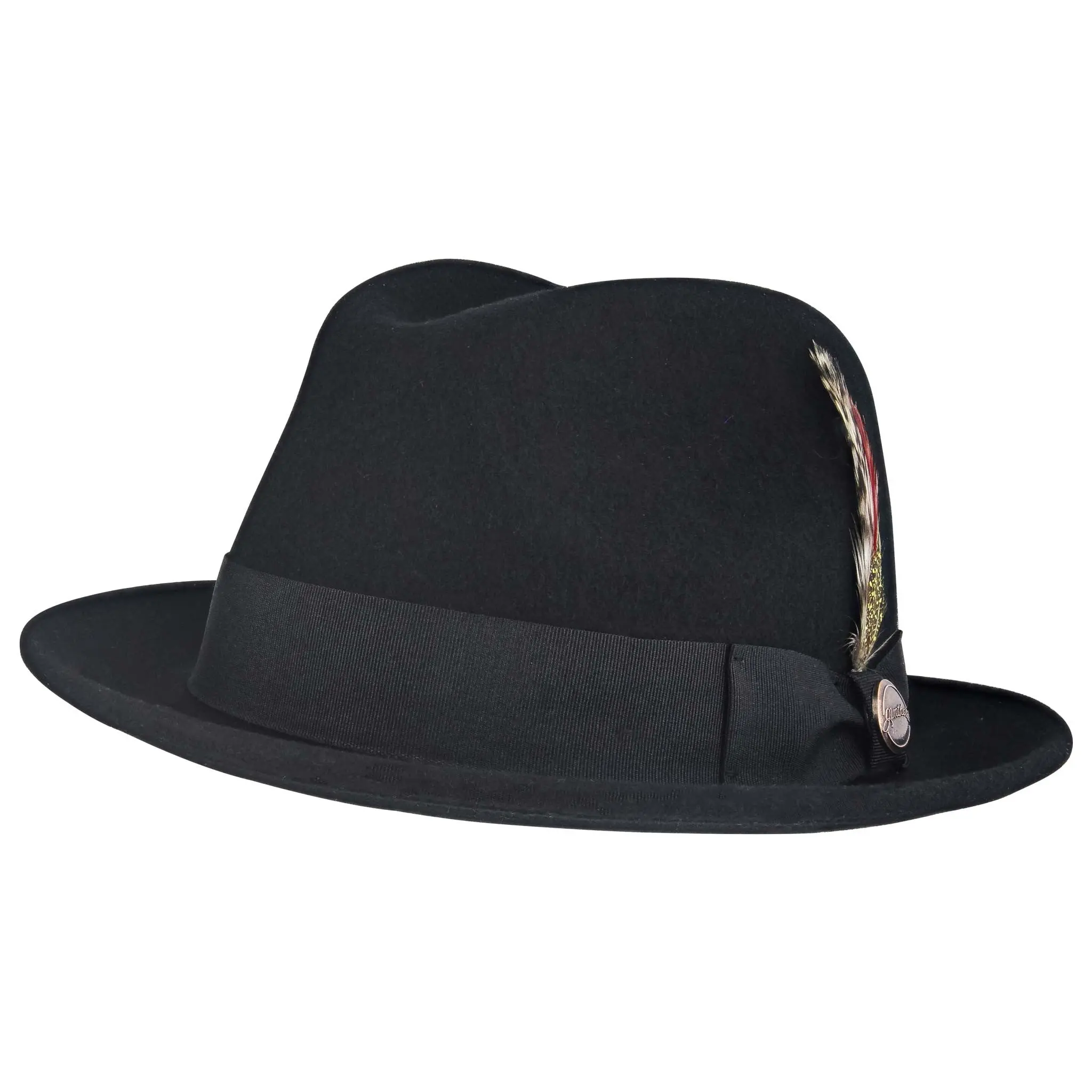 Gunthers Co La Cuatro Black Fedora, Men's 100% Wool Gentleman's Hat, Stylish Flat Brimmed Design with a Comfortable Fit, Flat Brimmed Hats