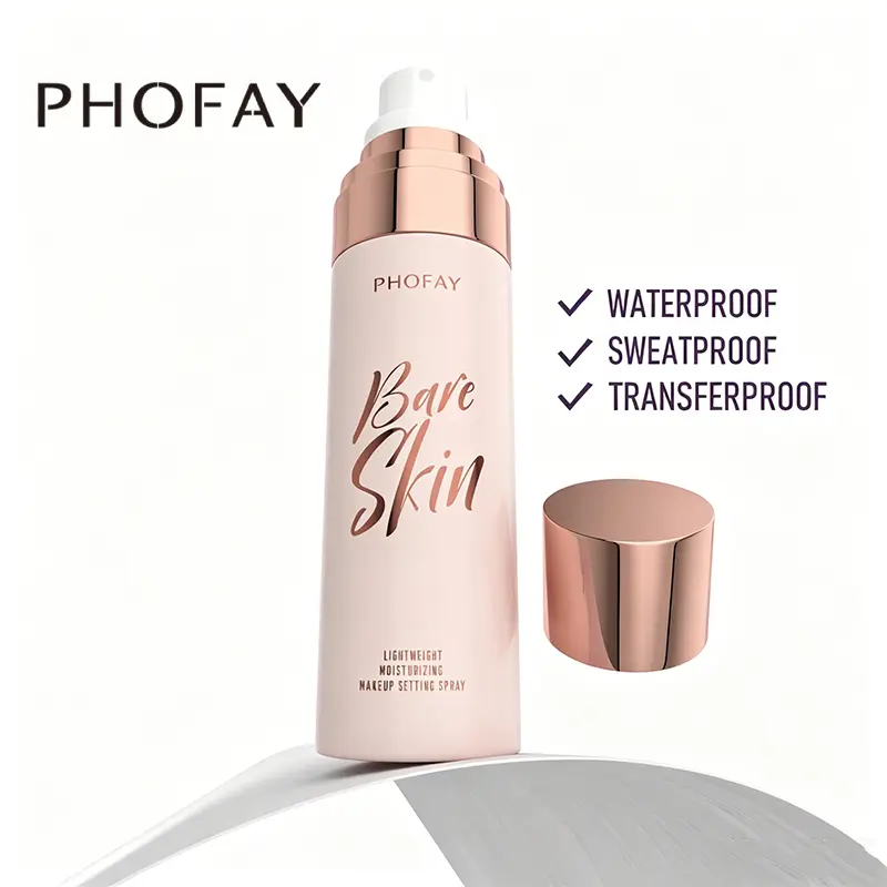 PHOFAY Bare Skin Cosmetic Setting Spray & Face Mist - 12H Long-Lasting, Alcohol-Free, Lightweight, Moisturizing, Waterproof, Sweatproof, Peach-Scented for Dry Sensitive Skin Daily Hydration & Radiant Moisture Boost, Water Resistant, Glowing Makeup, Moistu