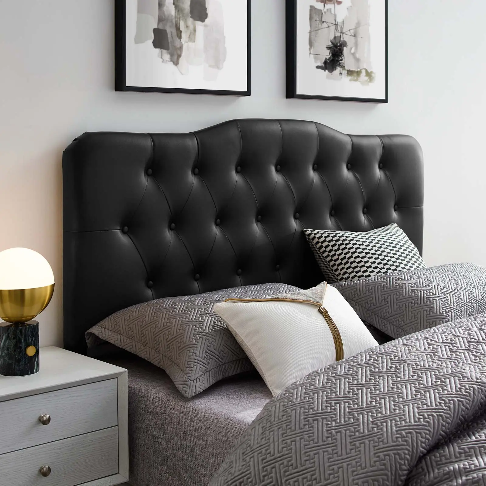 Modway Annabel Queen Upholstered Vinyl Headboard - Black, Carefully Crafted, Lightweight Transforming Indoor Furniture Decor Centerpiece for Bed Frames, Plywood