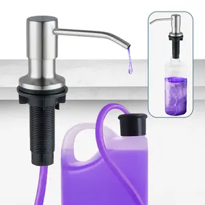 SBEN Built-in Kitchen Sink Soap Dispenser - Stainless Steel Brushed Nickel Pump 17 oz Bottle & Tube Kit 47" Upgraded Metal Check Valve Countertop Hand Soap & Lotion Dispenser Durable ABS Head