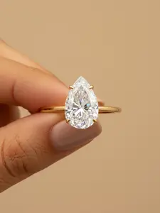 Women's Fashionable Solitaire Water Drop Ring, Artificial Zircon Gemstone Jewelry, Metal Coated Setting, Perfect Gift for Wedding & Anniversary