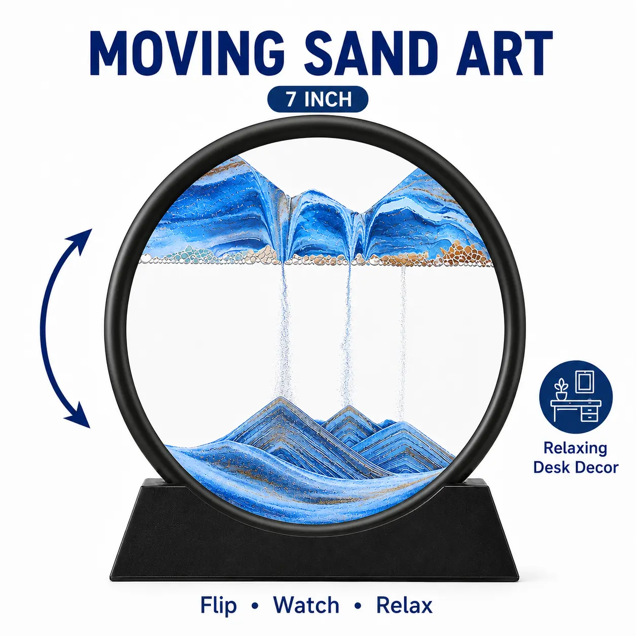 MIUVA Moving Sand Art Picture Quicksand Painting Round Glass Sandscapes 3D Deep Sea Art 7 inch for Living Room & Office Desk Decoration Calming Relaxing Art Ornaments Blue Minimalist Eye | Deals For You, Mid Year Sale, Restock, Summer Wins
