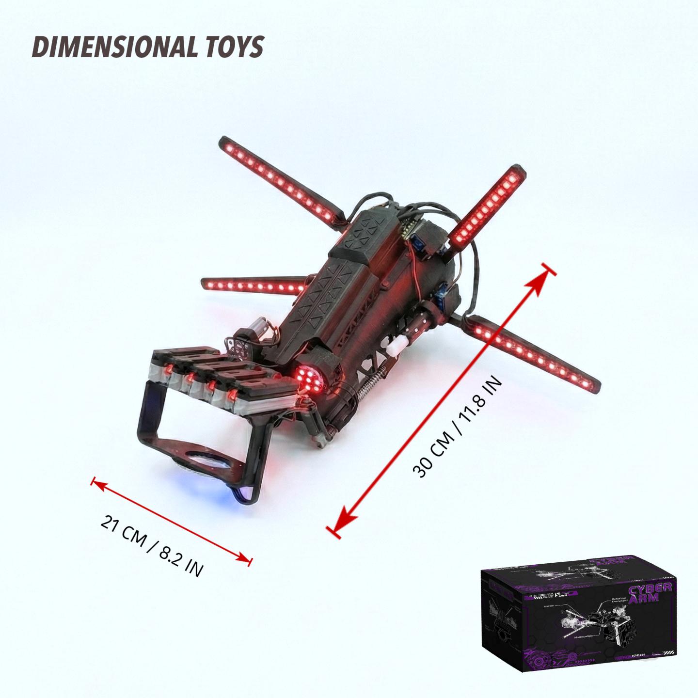 Dimensions Toys Cyberpunk-inspired LED Genos Cyber mechanical arm, 11.8 inches.Handmade cosplay anime toys, home décor, and stress-relieving toys are suitable for anime lovers and festive partiesCreative toys available in the US.