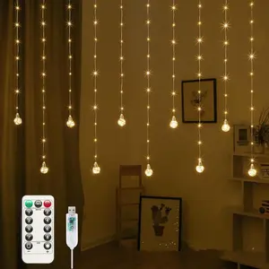 LED Curtain String Lights with Remote Control, USB Powered Warm Light Flickering Fairy Light, Perfect for Wedding Party Bedroom Christmas Decorations