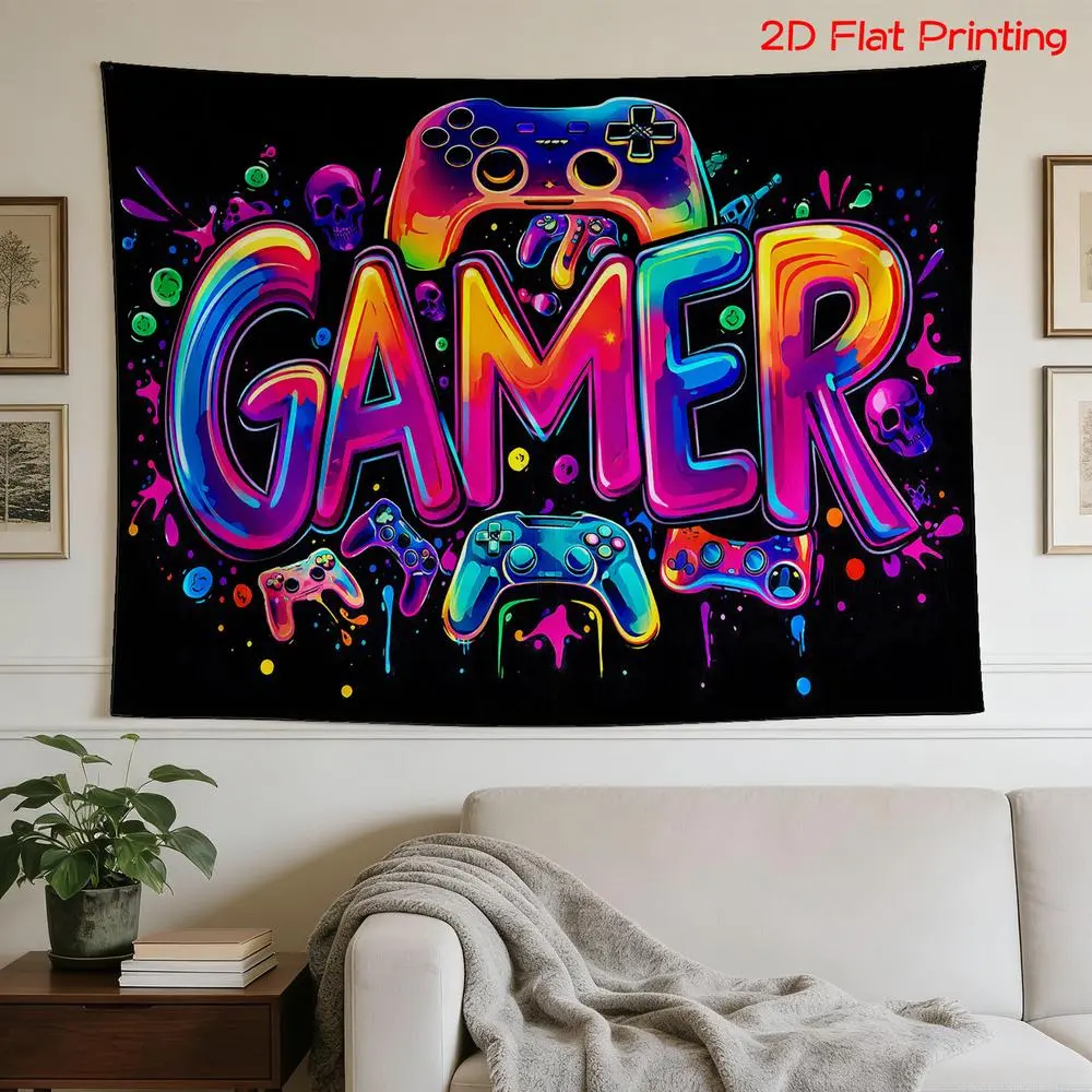 Polyester Gaming Photography Backdrop Banner - 2D Flat, HD Digital Printing, Soft, Lightweight, Foldable, Vibrant Game Controllers & Skulls Design, 39.3X59 Inch / 100Cmx150cm, 70.8X90.6 Inch / 180Cmx230cm, Ideal for Indoor Video Studio, Livestream Games