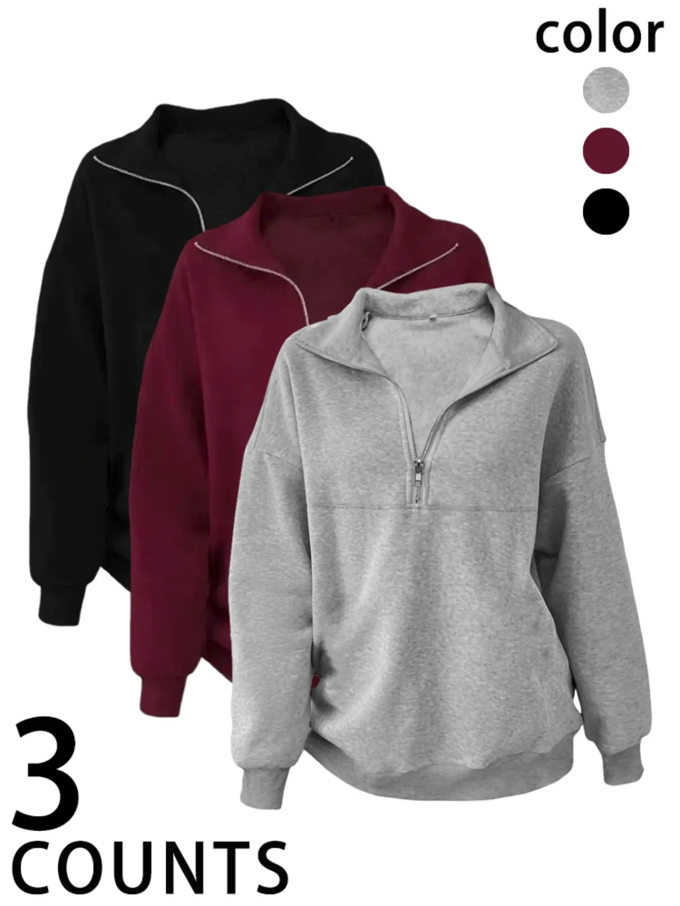 Women's Loose Basic Long Sleeve Zipper Pullover Sweater Set, Reunion School, Graduation Teacher Clothes, Casual Fall & Winter Clothing, Sweatshirts
