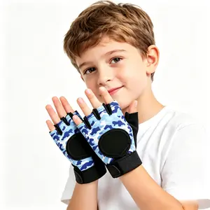 Kids Half Finger Cycling Gloves, Breathable Non-Slip UV Protection Bike Gloves for Boys Girls 6-10 Years Old football