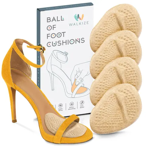 Walkize Women's Metatarsal Pads & Heel Inserts - 2 Pairs Cloth Covered Gel Based Cushioned Insoles for Heels, Pressure Relief, All Seasons, Beige, Soft, Great for Office and Dance Nights