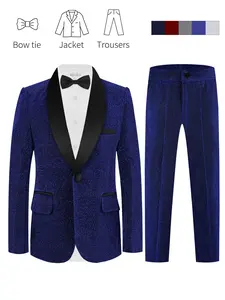 Boys' Slim Fit Suit Set Outfit (no Shirt), 3-Piece Plaid Design, Long Sleeve Pockets, Ideal for Formal, Graduation, Special Occasions & Daily Wear, Clothing Set--24219