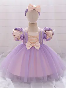 Lilac Cartoon Cosplay Costume Fancy Carnival Party Holiday Kids Clothes Bow with Headband Child Princess Baby Girls Ball Gown Toddle Cocktail Dress Princess Peach Poofy Dress for all Season 6 Months to 3 Years
